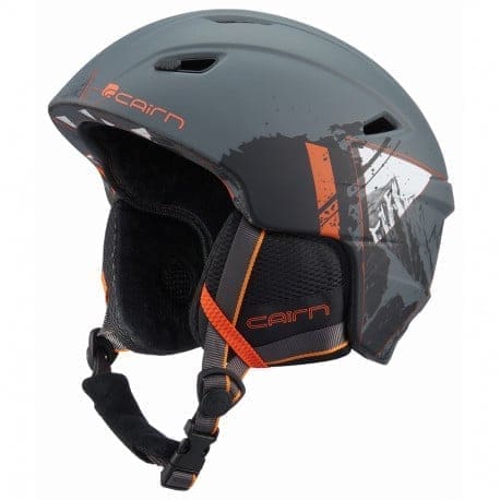 Casque de ski Cairn Profil Mat Graphite Summits, design moderne avec motifs montagne et détails orange, pour allier protection et style.